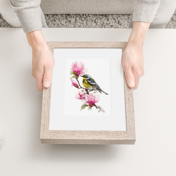 Watercolor Magnolia Warbler Bird Portrait Wall Art Print Poster , Unframed - Picture 6 of 7